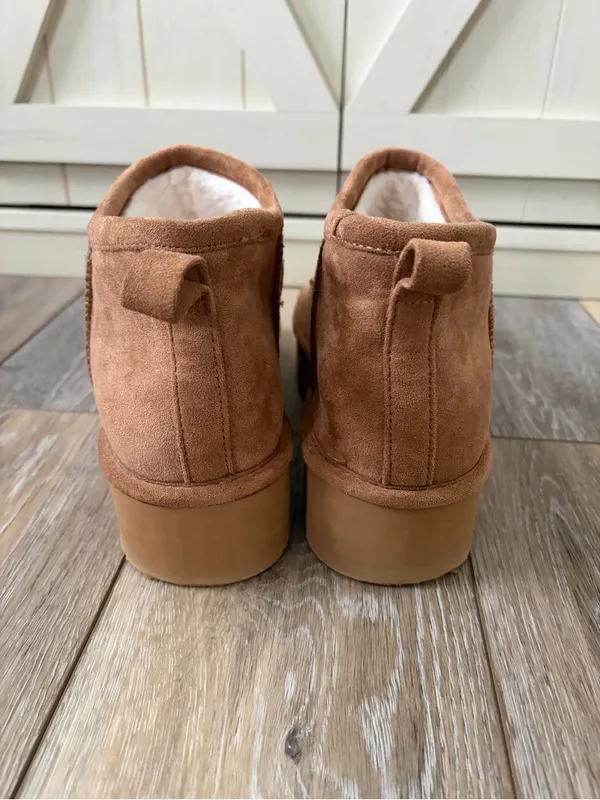 Madden Girl Embrace Suede Slip-On Platform Chestnut Mini Ankle Boots - Image 4