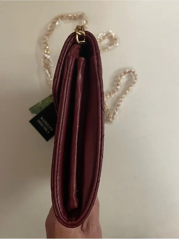 Badgley Mischka NWT Crossbody Diamond Quilting Round Studs on Front Wine Gold - Image 12