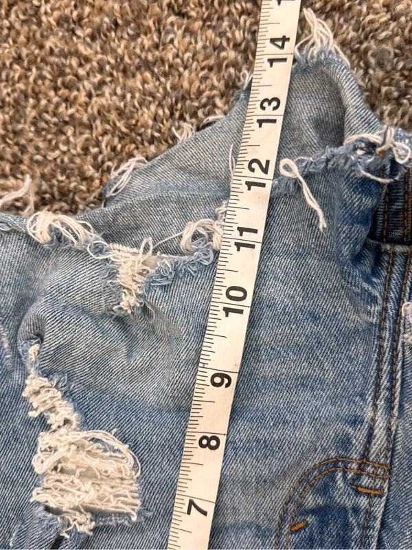Abercrombie & Fitch Blue High Rise Mom Jeans Shorts Womens 0 Festival Distressed - Image 2