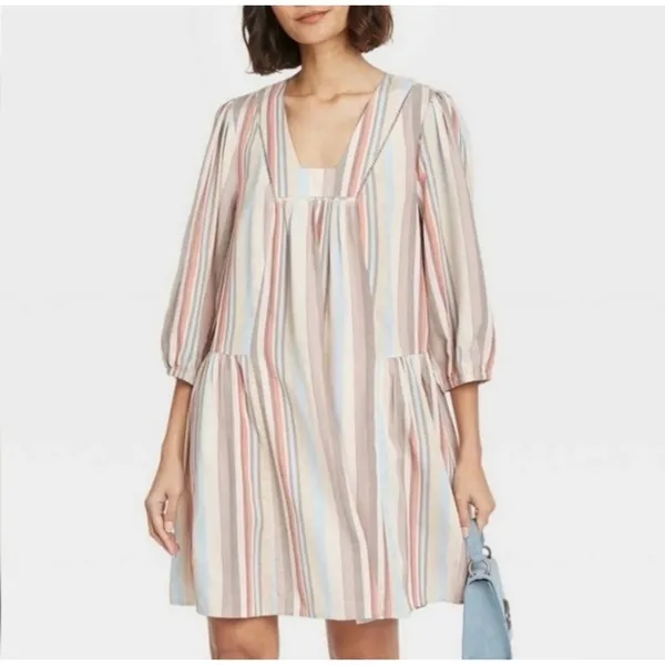 Knox Rose Striped Mini Dress Womens XXL Multicolor Boho Babydoll Linen Blend NWT - Image 2
