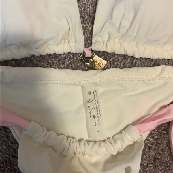 SheIn Cream Bikini with Light Pink straps - Image 2