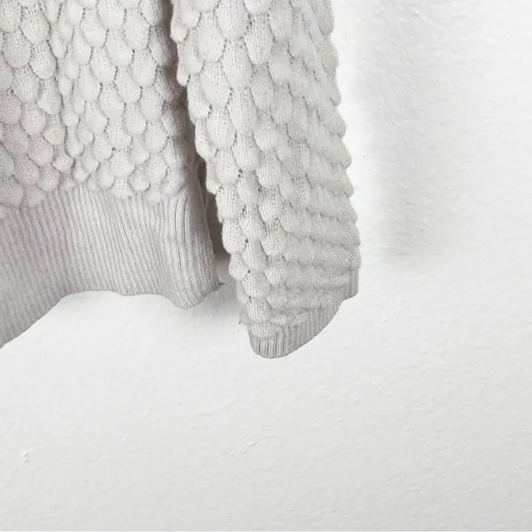 FRENCH CONNECTION Off White Wool Blend Mesh Sleeves Textured Sweater Small - Image 9
