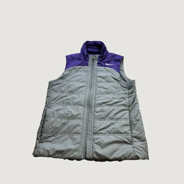 Nike Womens Puffer Vest Grey Purple Colorblock Quilted Full Zip Size Large - Image 2