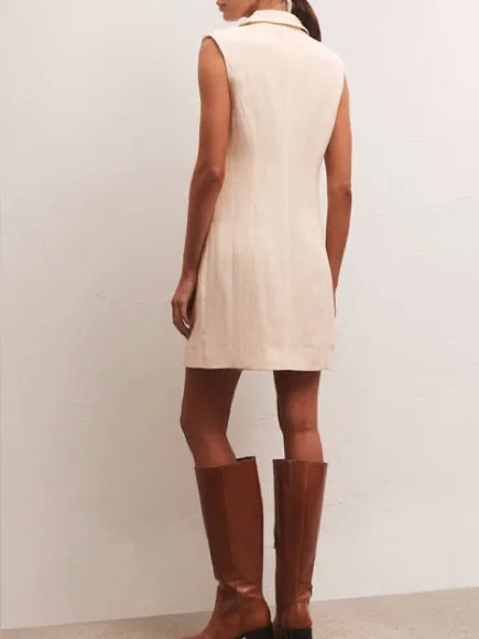 Z Supply Sleeveless Double-Breasted Cream Mini Dress - Image 6