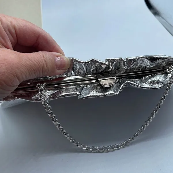 Vintage silver faux leather ruffled top clutch - Image 5