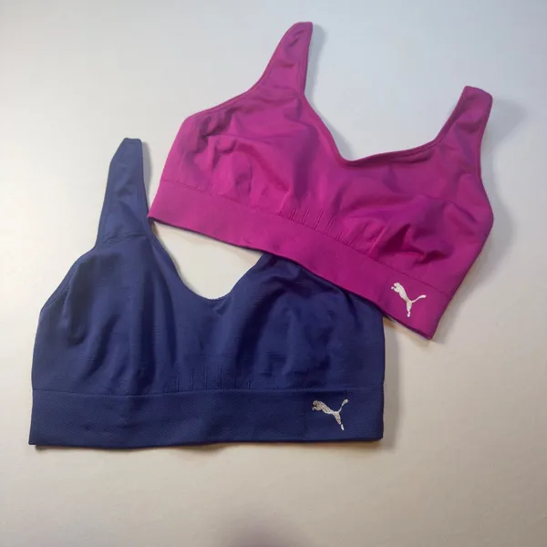 Puma Women Seamless Sports Bra 2-Pack Navy Blue Magenta Pink Adjustable Straps - Image 2