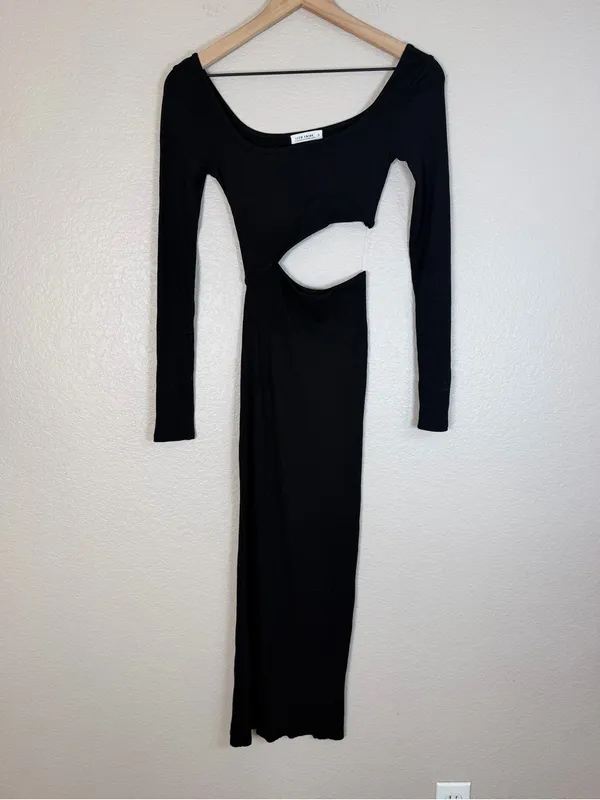12th Tribe Fired Up Black Ribbed Cutout Maxi Dress Small $125 - Image 5