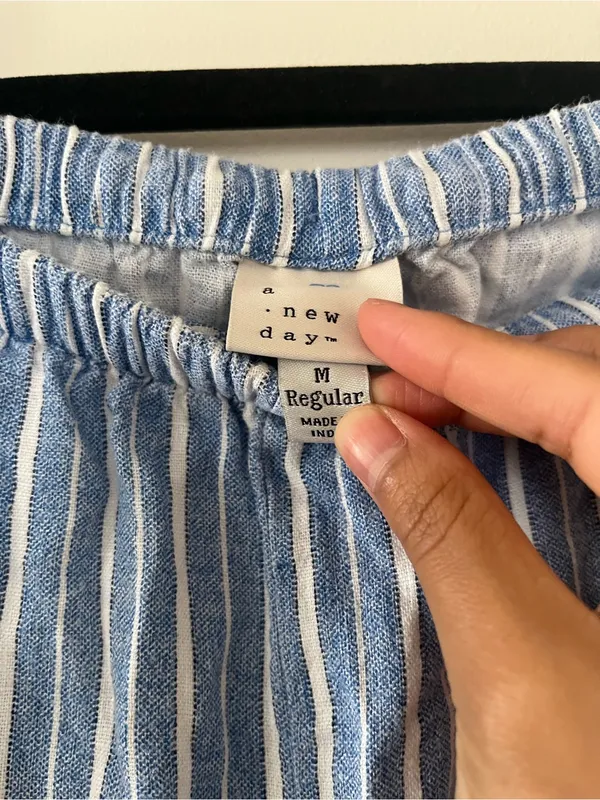 A New Day Blue White Striped Linen Blend Wide Leg Pants Medium Coastal Euro Summer Beachy - Image 4