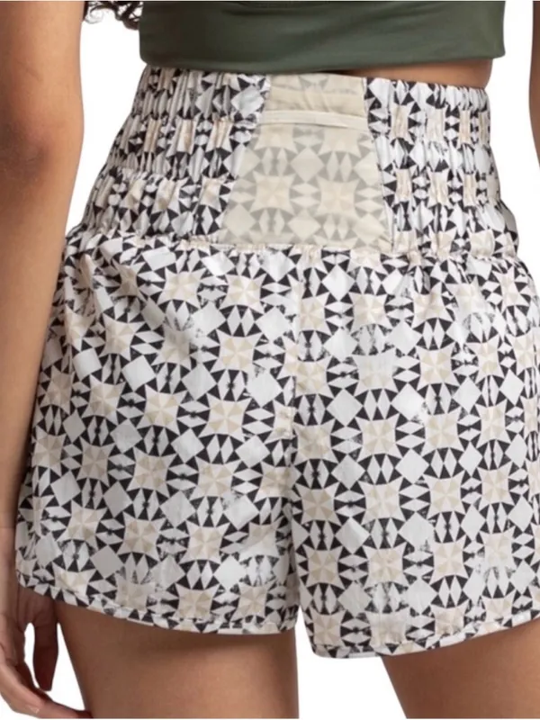 Free People Black & Cream Geometric Pattern Printed Smocked Waist Shorts - Image 2