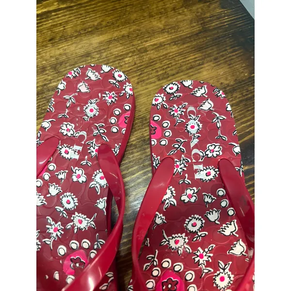 Coach Red Floral Flip Flops Size‎ 6 - Image 5