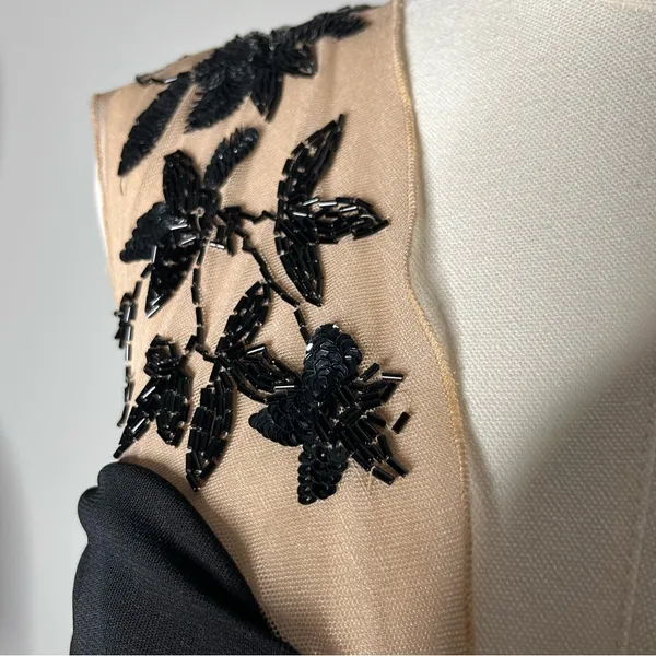 Vintage Cache Illusion Neckline Floral Beaded Mesh Waist Full Length Gown - Image 9