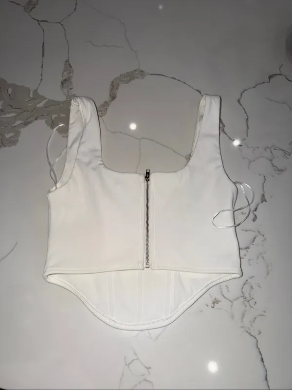 White Corset-Style Square Neck Crop Top - Women - Image 2