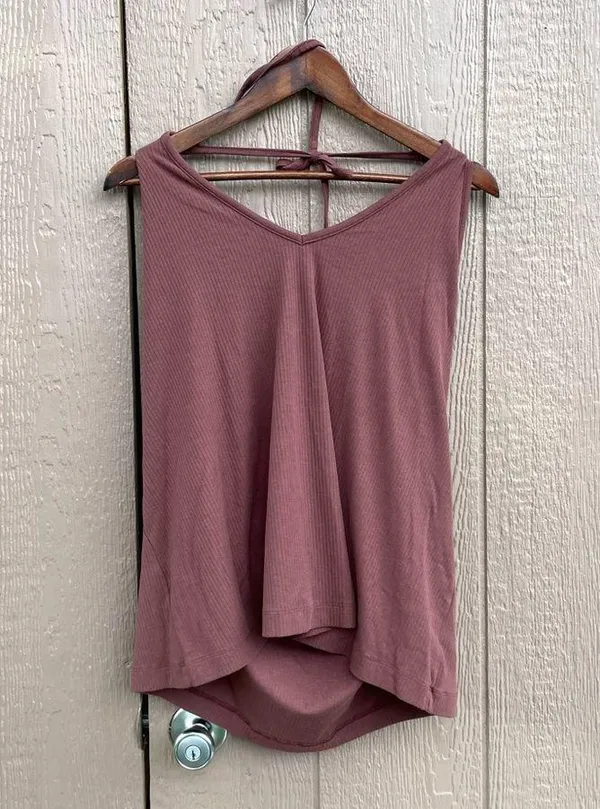 Old Navy Womens Top Shirt Brown Ribbed Halter Tie Neck Plus Size 4X - Image 2