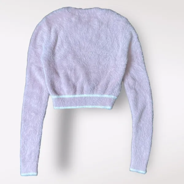 Aritzia Sunday Best Taro Sweater in Pink Cropped Fuzzy‎ Size XXS - Image 3