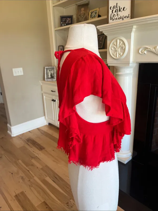 Skylar * Madison Red Ruffled V-Neck Crop Top - Image 10