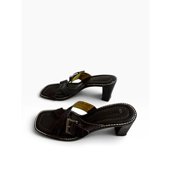 Donald J Pliner Vic Sandals 8M Brown Croc Embossed Leather Block Heel Italy - Image 2