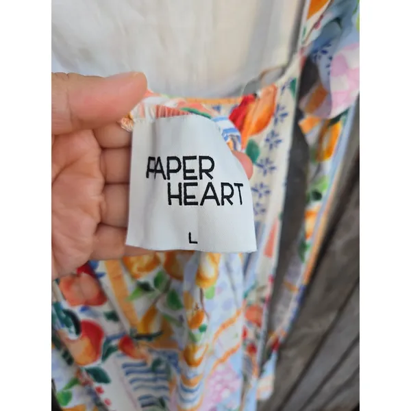 Paper Heart | Anthropologie Floral Fruit Patchwork Print Maxi Tie Back Dress L - Image 5