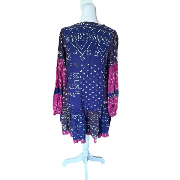 Free People Shibori Tunic Mini Dress Womans Small Flowy Balloon Sleeve Boho - Image 3