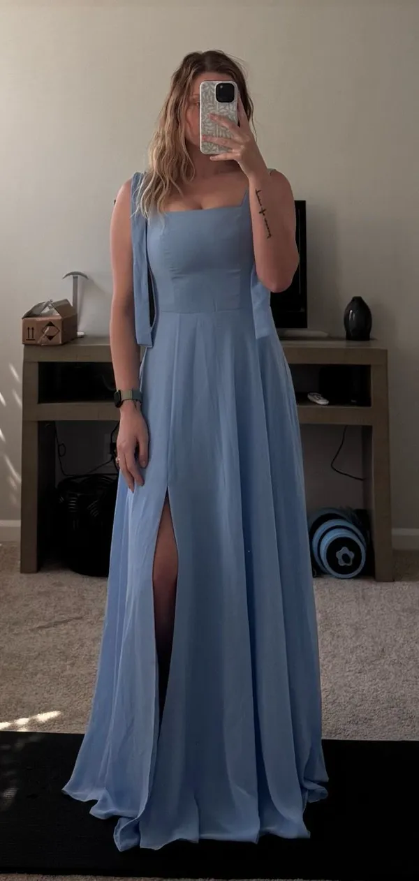 JJ's House Yaxeni Light Blue A-Line Square Chiffon Dress #302682 - Image 2