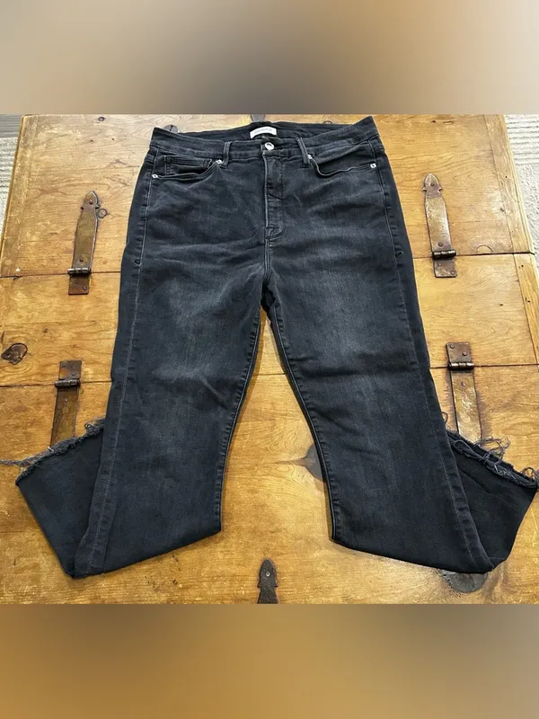 Good American Black High Rise Skinny Jeans Size 16 Raw Hem Stretch Denim - Image 2