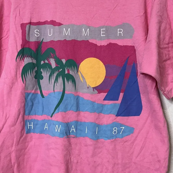 Vintage Crazy Shirt Hawaii Pink Tee Shirt 1990s Size Small Made‎ In Usa - Image 2