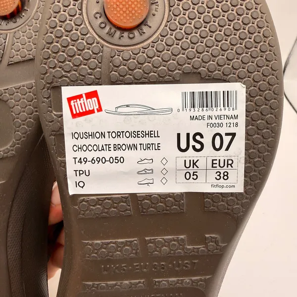 FitFlop iQushion Tortoiseshell Flip Flops Chocolate Brown Turtle Womens 7 NEW - Image 5