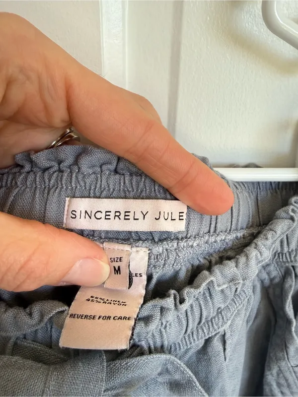 Sincerely Jules Linen Blend‎ Pants Gray Roll Tab Ankle Size M Size M - Image 3