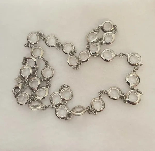 Banana Republic Silver Tone Clear Rivoli Station Necklace 28”-30” Adjustable - Image 6