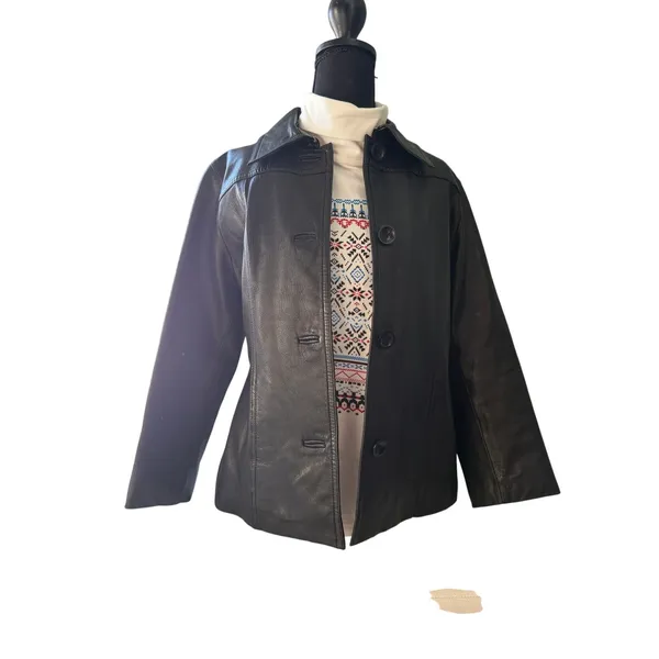 Banana Republic Vintage 1990s Black Leather Jacket Women's Small - Image 4