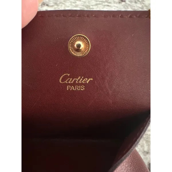 Vintage Must de Cartier Burgundy Leather Square Coin Purse Pouch Gold Hardware - Image 5