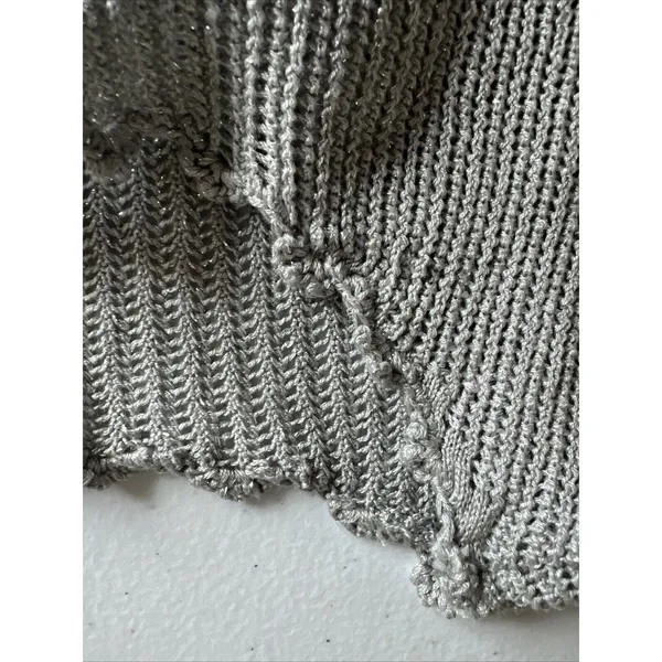Coldwater Creek womens Sweater Silk shiny Small Silver Metallic Short Sleeve - Image 7