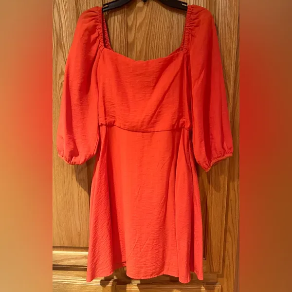 MELLODAY Orange Square Neckline A-Line Lined Mini Dress 3/4 Sleeves Size‎ XS - Image 8