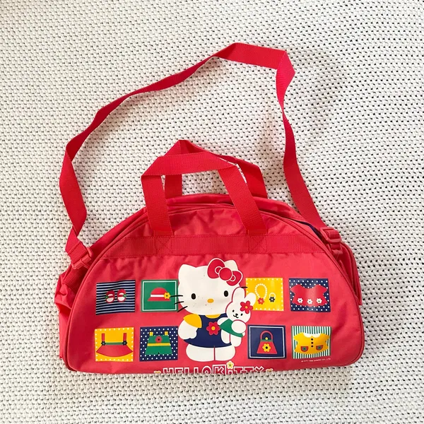 Hello Kitty Sanrio Red 1996 Nylon Vintage Square Tile Dome Weekender Duffel Bag - Image 2