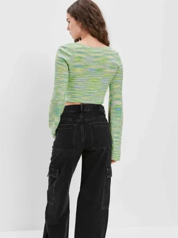 AMERICAN EAGLE green knit boho sweater size small - Image 3