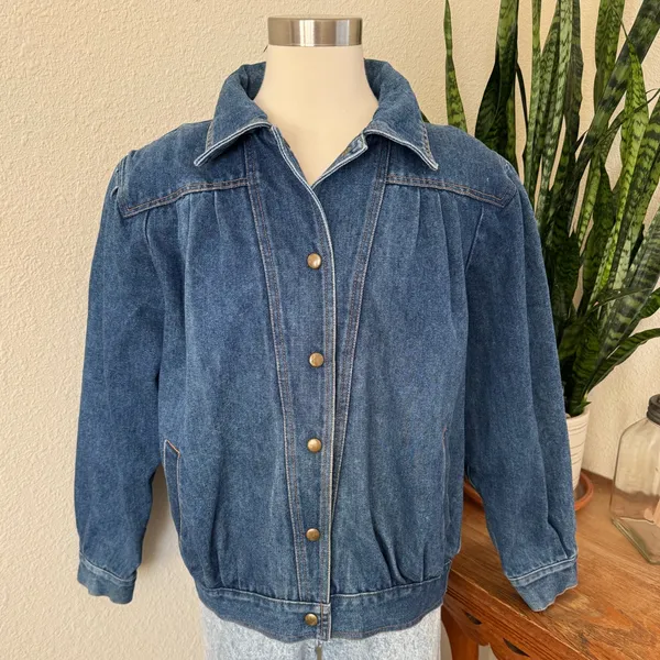 Vintage 80s Puff Shoulder Denim‎ Jacket Boxy Fit Large - Image 9