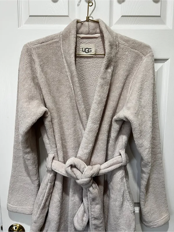 UGG Marlow Robe Moonbeam Oatmeal Size Large Long Length Plush Fleece Comfy - Image 7