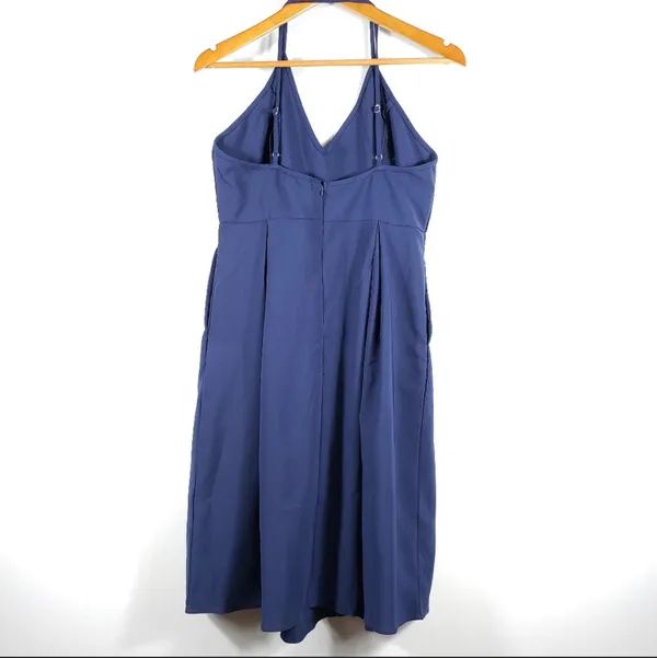 Elia Cher NEW Blue Spaguetti Strap Sexy Open Back Pocket Dress Size L - Image 5