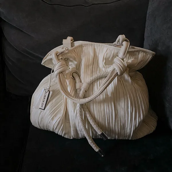 Cream Pleated Shoulder Bag | Chocolate Brand Handbag Purse | Soft Tote | Chic - Image 2