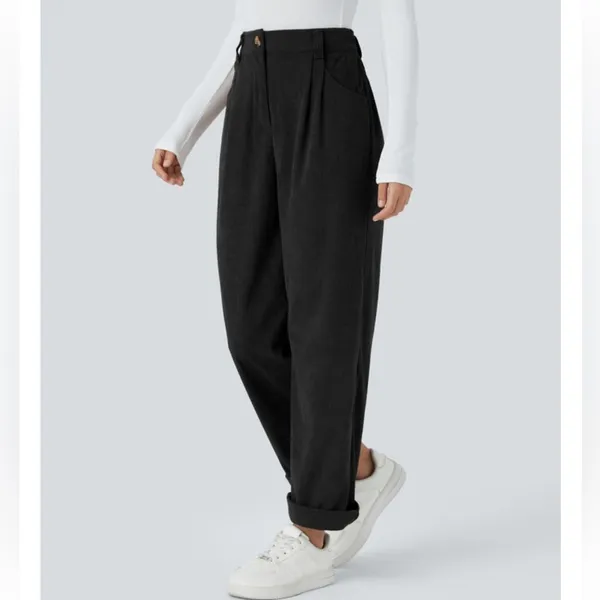 Halara High Waisted Zipper Pocket Classic Corduroy Casual Black Pants Size L‎ - Image 2