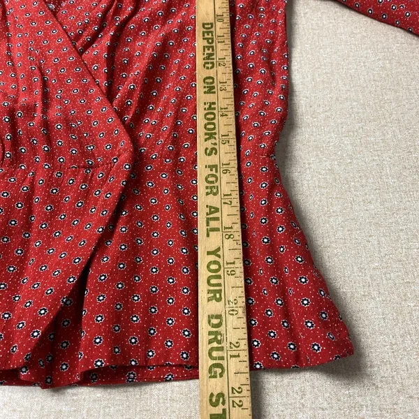 Cooperative Womens Large Red V Neck Wrap Top Long Sleeve Flower Polka Dot‎ - Image 11