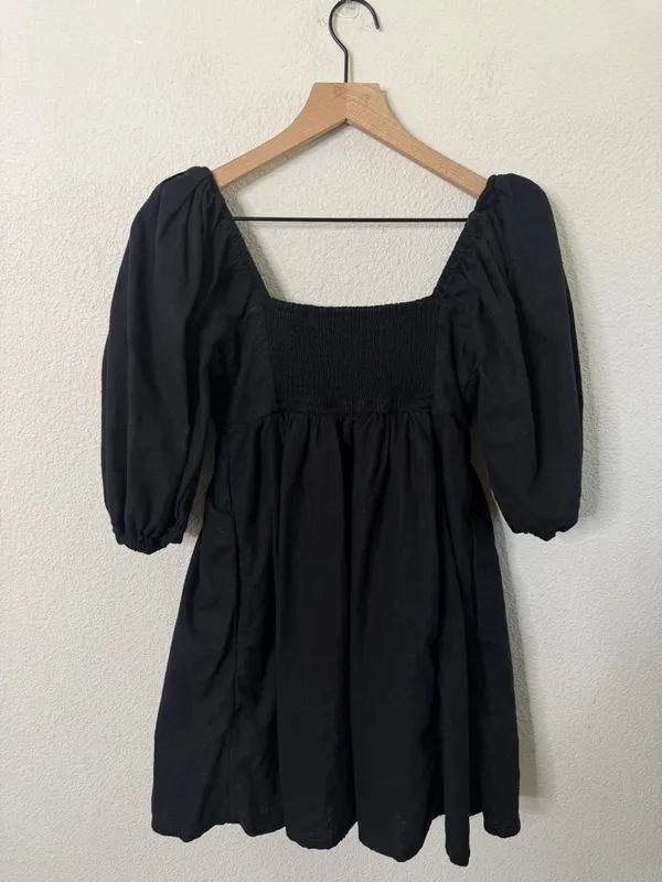 Abercrombie & Fitch Emerson Puff Sleeve Mini Dress Black Linen Womens Size XS‎ - Image 5