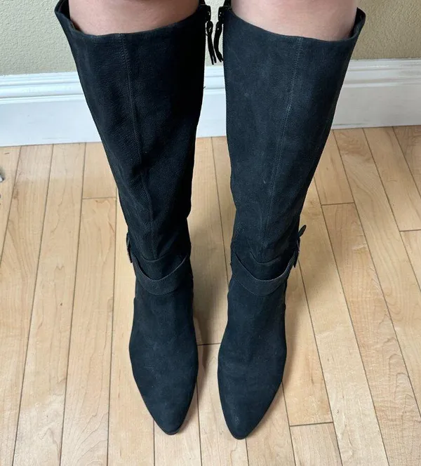 NINE WEST Black Suede Flat Riding Boot Size 8.5M Pointed Toe - Image 10