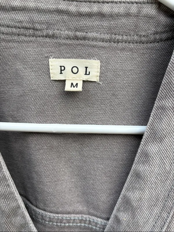 EUC POL Mixed Media Sweater Jacket Zipper Detail Button Front Medium - Image 2