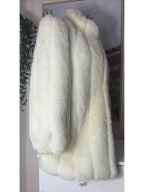 Vintage Women's Cream Faux Fur Jacket Front Button Made In USA Size XL Coat - Image 13