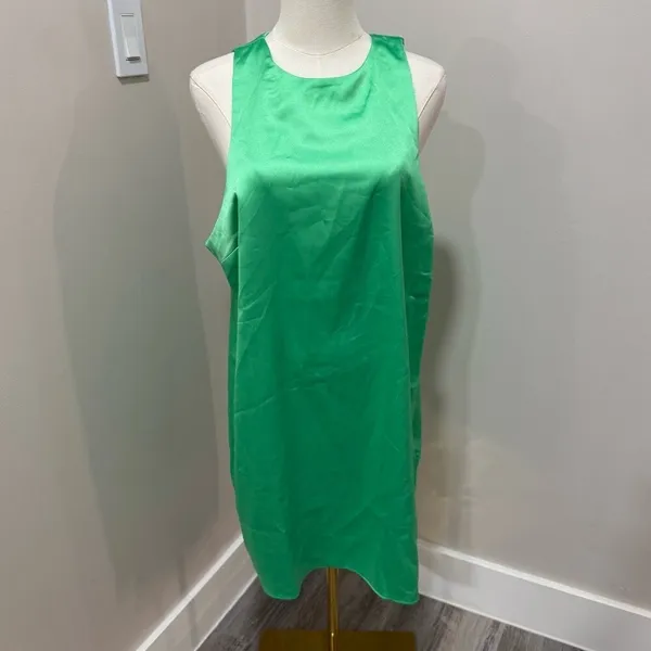 ASOS DESIGN Womens Green Satin Racer Neck Mini Dress Size 14 Party‎ Cocktail - Image 2