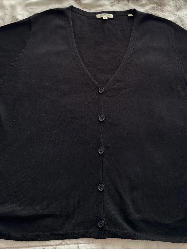 Max Studio London Black linen blend V-Neck Button-Up Cardigan, size XL preppy - Image 11
