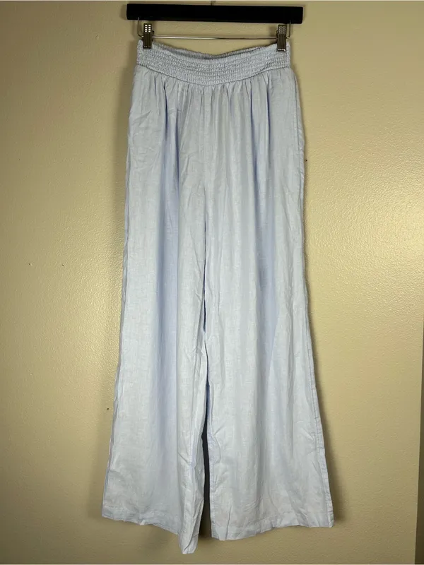 aerie Light Blue Wide-Leg Linen Blend Lounge Pants Coastal Vacation - Image 2