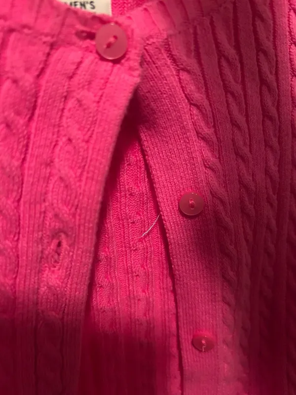 L.L.Bean Women's Cotton Cable Knit Button-Front Cardigan Sweater, Pink - Image 3