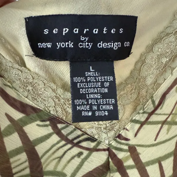 Separates by NY City Design Co. Y2k Fairy Green Brown Leaf‎ Print Lace Top sz L - Image 4