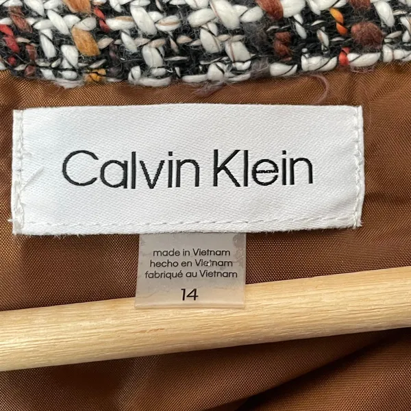 Calvin Klein Tweed Blazer Open Front Frayed Edges Size 14 Women Office Attire‎ - Image 3